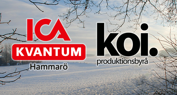 Vinterbild med ICA Kvantums och Koi Produktionsbyrås logotyper ovanpå.