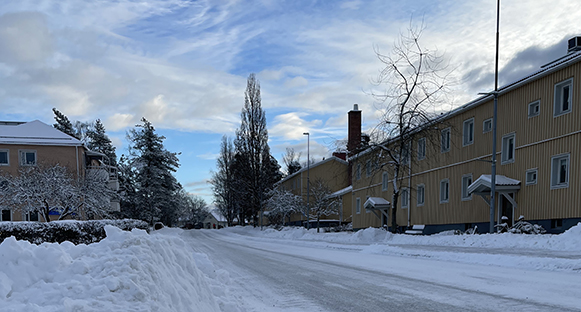 Clevevägen i vinterskrud.